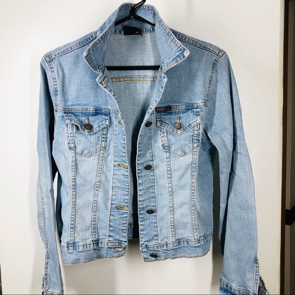 Angel Jean Jacket Distressed Denim Cropped Size Small